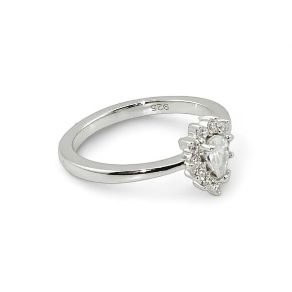 Sterling Silver 925 Clear CZ Dainty Pear Halo RIng - Picture 3 of 6